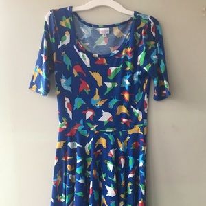 Lularoe Nicole Bird Dress -colorful bold whimsical